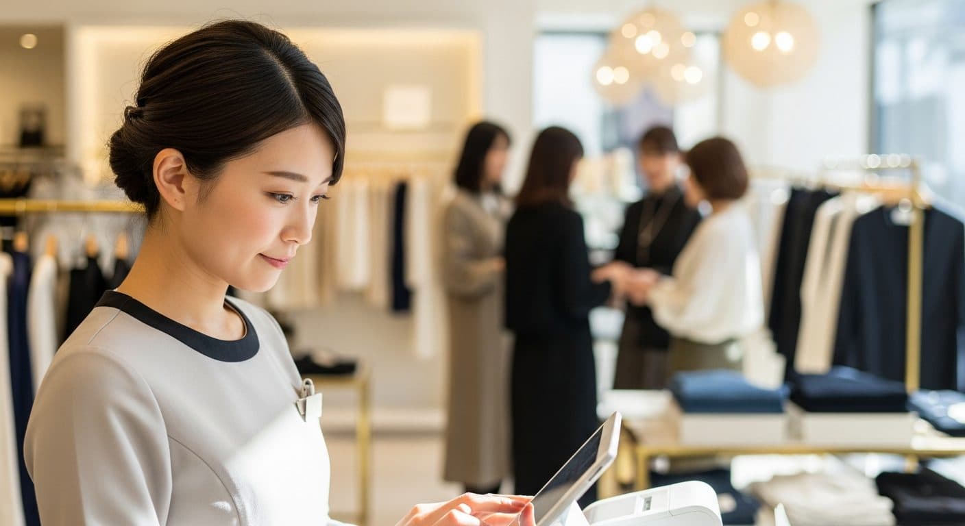 店頭でタブレットのレジを操作するスタッフ